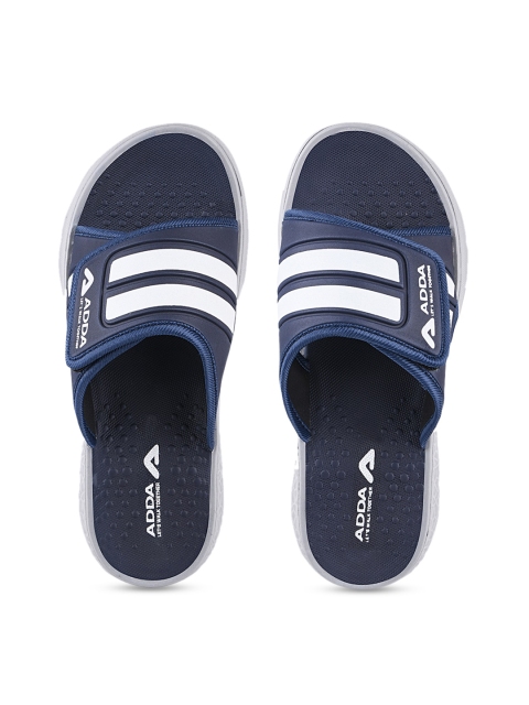 

Adda Men Navy Blue & White Striped Sliders