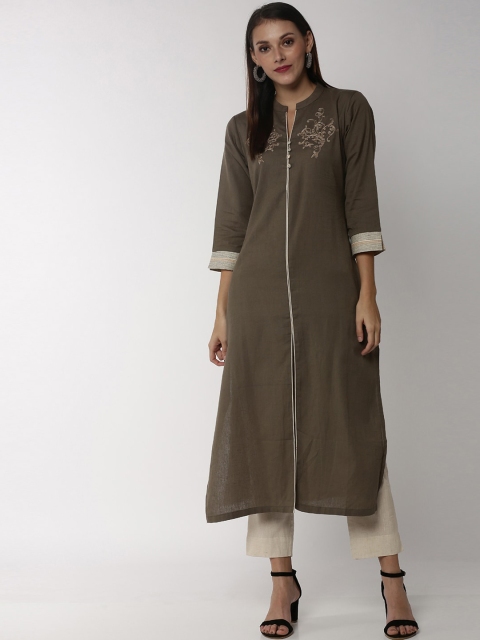 

Soch Women Olive Green Embroidered A-Line Kurta