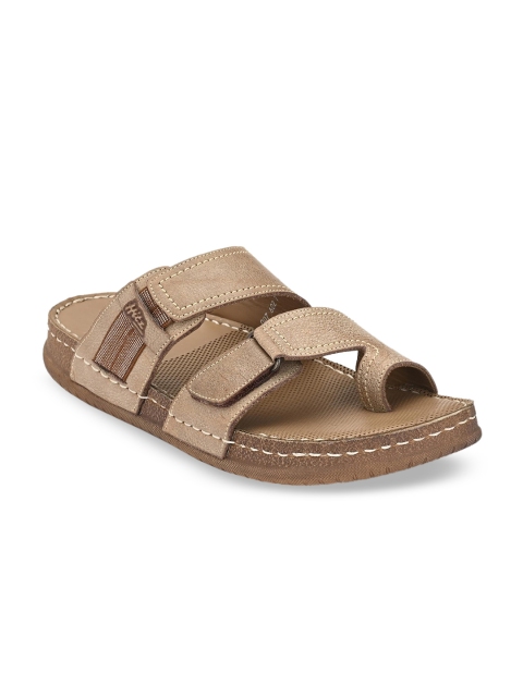 

Hitz Men Beige Solid Leather Comfort Sandals