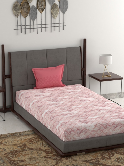 

Trident Pink Abstract 144 TC Cotton 1 Single Bedsheet with 1 Pillow Covers