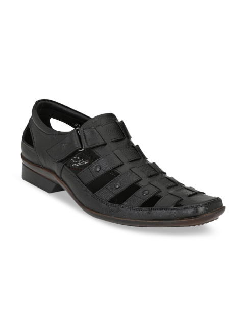 

Hitz Men Black Leather Shoe-Style Sandals