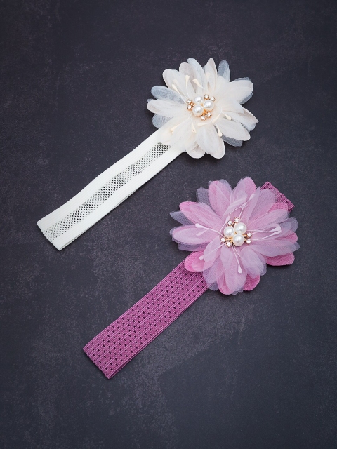 

Golden Peacock White & Pink Set of 2 Embellished Hairbands