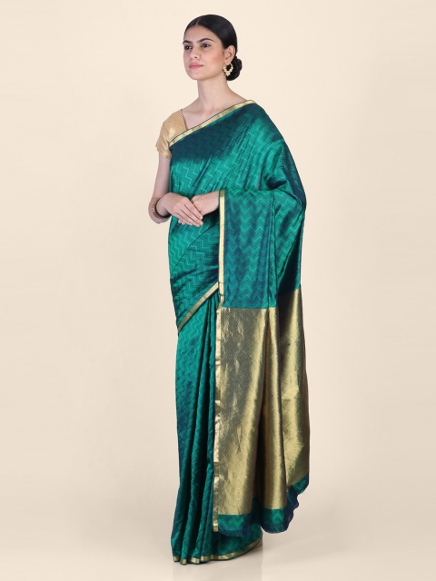 

Hastakala Green & Gold Silk Blend Printed Saree