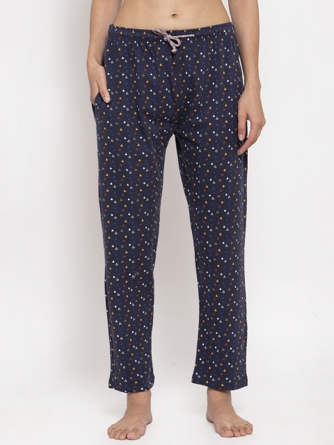 

TAG 7 Women Navy Blue & Yellow Printed Lounge Pants