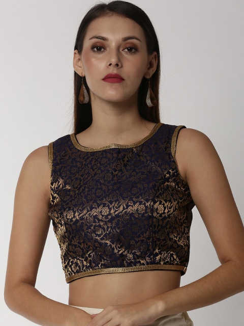 

Soch Women Navy Blue & Gold-Coloured Woven Design Art Silk Saree Blouse