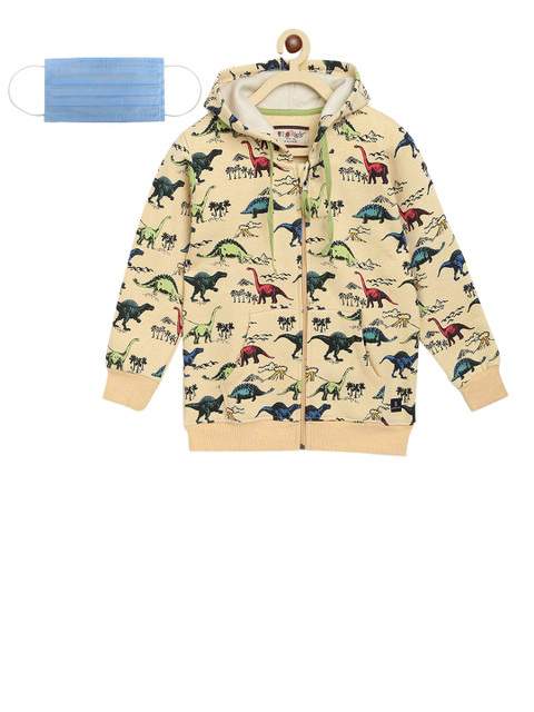 

Lil Tomatoes Boys Beige Red Printed Hooded Sweatshirt