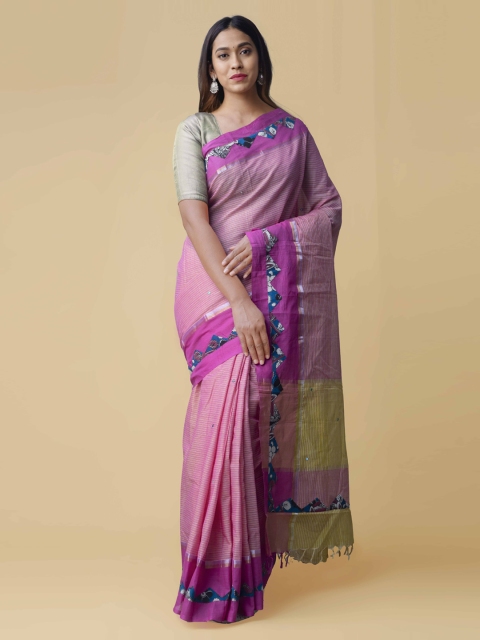 Unnati Silks Pink & Orange Pure Cotton Woven Design Mangalagiri Handloom Saree