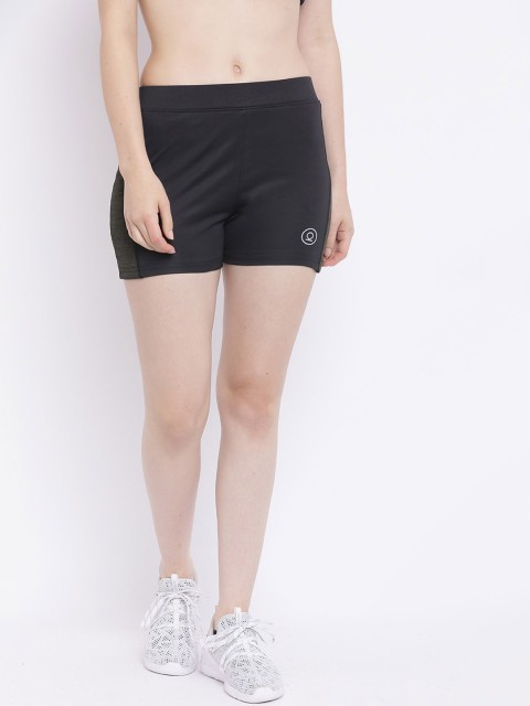 

Chkokko Women Black & Olive Green Colourblocked Slim Fit Sports Shorts