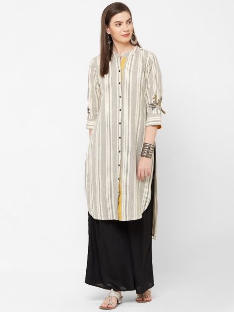 

Juliet Women Off-White & Black Striped Straight Kurta