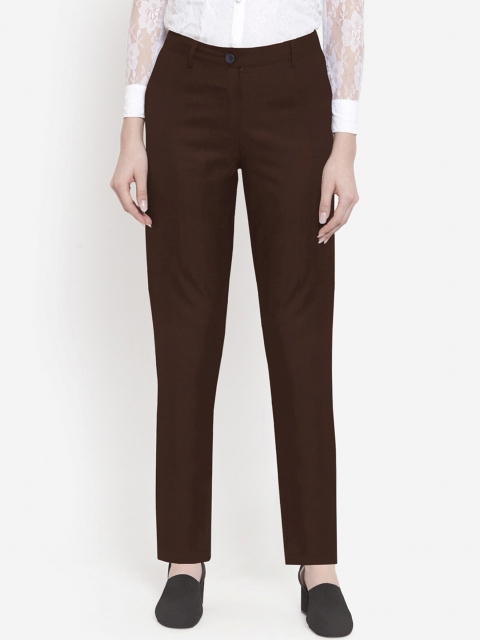 

Martini Women Brown Relaxed Straight Leg Straight Fit Solid Formal Trousers