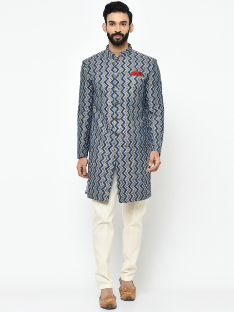 

KISAH Men Navy Blue & Off-White Sherwani Set