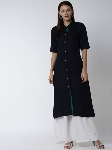 

Soch Women Navy Blue Solid Straight Kurta