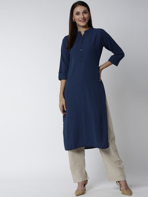 

Soch Women Navy Blue Solid Straight Kurta