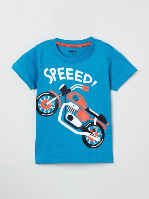 

max Boys Blue Printed Round Neck T-shirt