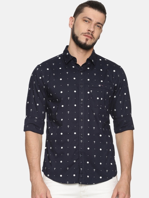 

IVOC Men Navy Blue & White Slim Fit Printed Casual Shirt