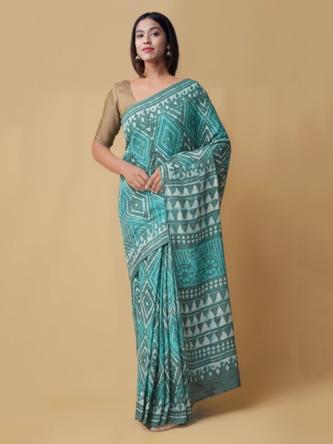 

Unnati Silks Turquoise Blue Pure Cotton Printed Kota Saree