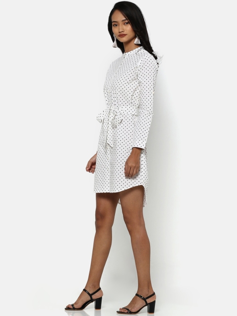 

Saaki Women White & Black Polka Dots Printed A-Line Dress