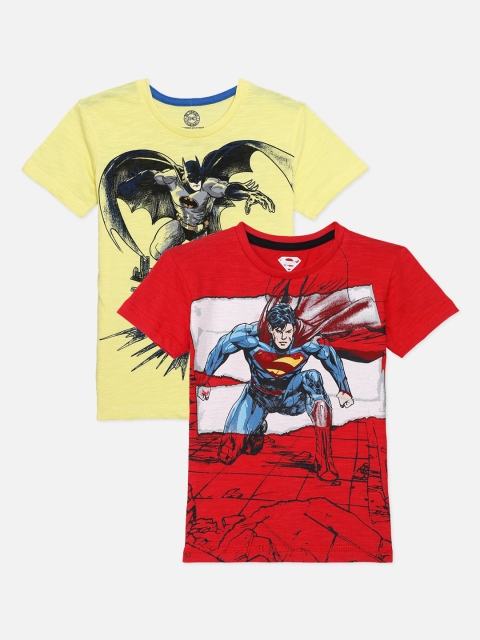 

Kids Ville Batman & Superman Printed Pack of 2 Boys Tshirt, Yellow