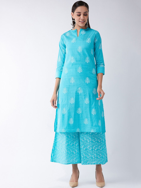 

InWeave Women Turquoise Blue & White Printed Kurta with Palazzos