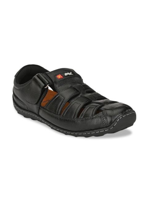 

Hitz Men Black Solid Leather Fisherman Sandals