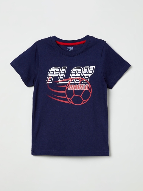 

max Boys Navy Blue Printed Round Neck T-shirt