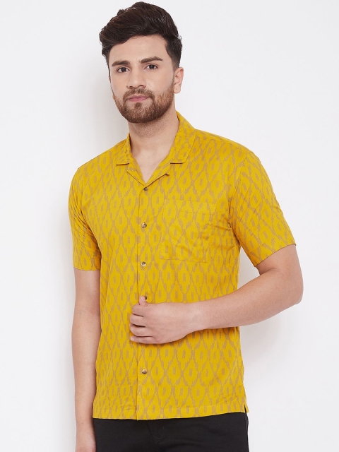 

even Men Yellow Slim Fit Printed Casual Shirt