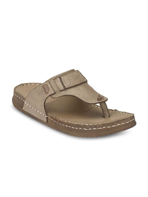 

Hitz Men Beige Solid Leather Comfort Sandals