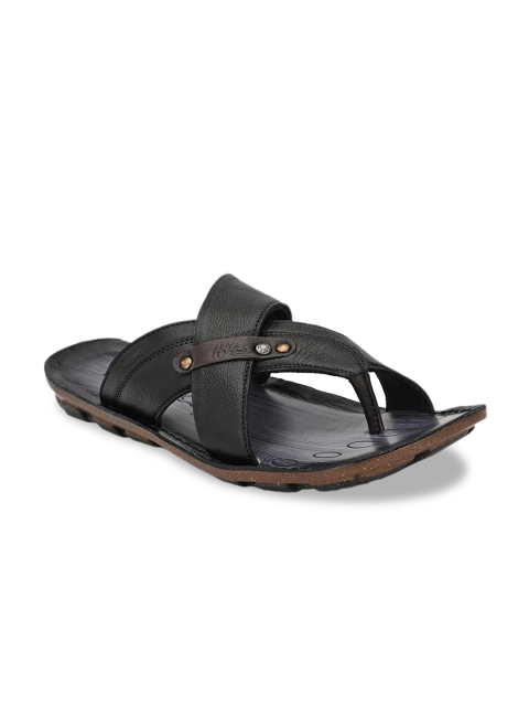

Hitz Men Black Leather Comfort Sandals
