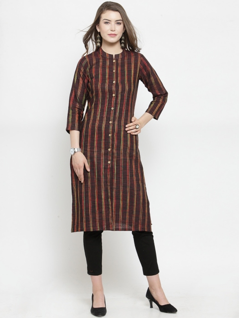 

Jompers Women Brown Striped A-Line Kurta