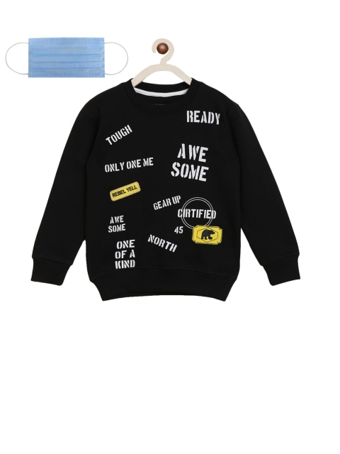 

Lil Tomatoes Boys Black Printed Sweatshirt with 3-Ply Mask