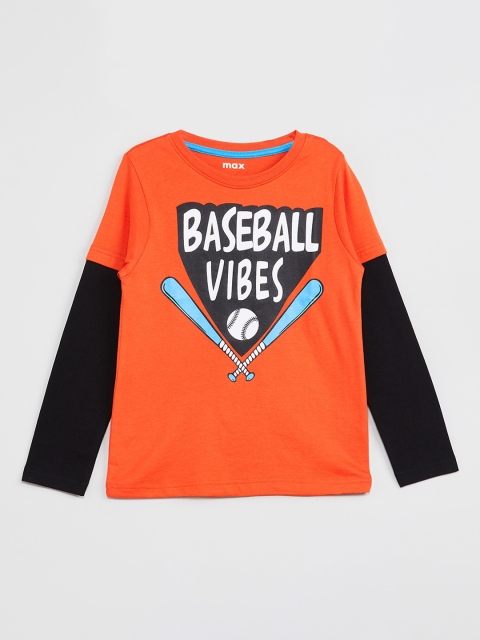 

max Boys Orange Printed Round Neck T-shirt
