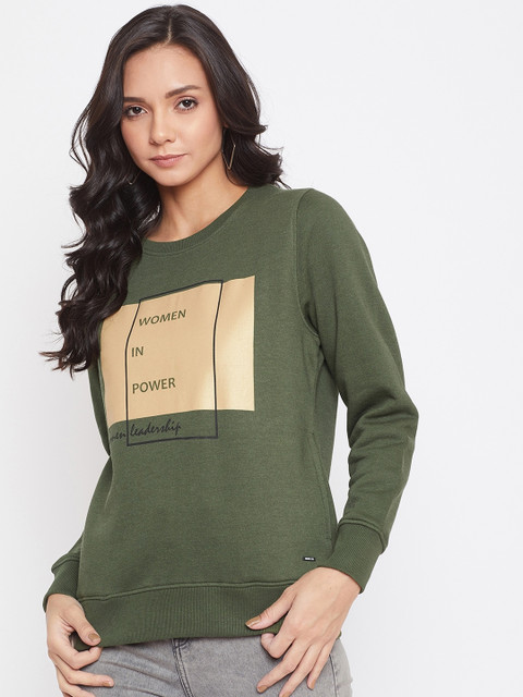 

Crimsoune Club Women Olive Green Printed Sweatshirt