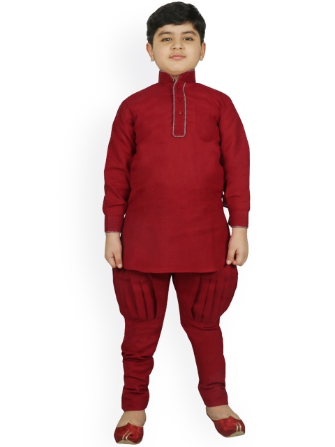 SG YUVRAJ Boys Maroon Solid Kurta & Pyjamas with Nehru Jacket