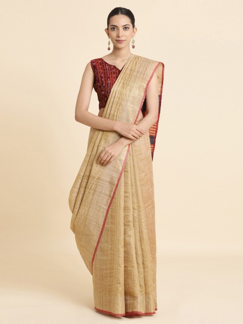

Taneira Beige Solid Pure Tussar Silk Saree