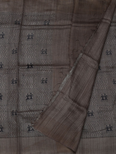 

Pothys Charcoal Grey & Brown Pure Silk Printed Saree