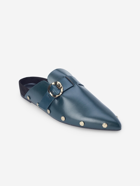 

CHARLES & KEITH Women Green Printed PU Mules