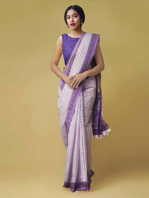 

Unnati Silks Violet Printed Pure Cotton Saree
