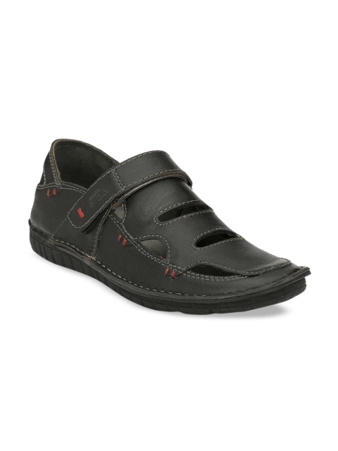 

Hitz Men Black Leather Shoe-Style Sandals
