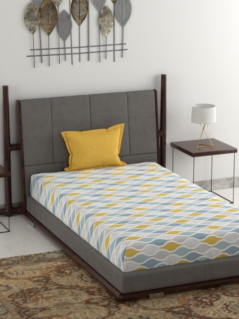 

Trident Yellow & Blue Geometric 144 TC Cotton 1 Single Bedsheet with 1 Pillow Covers