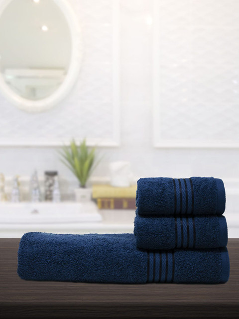 

Trident Unisex 3 Pieces Solid 400 GSM Utsav Towels, Navy blue