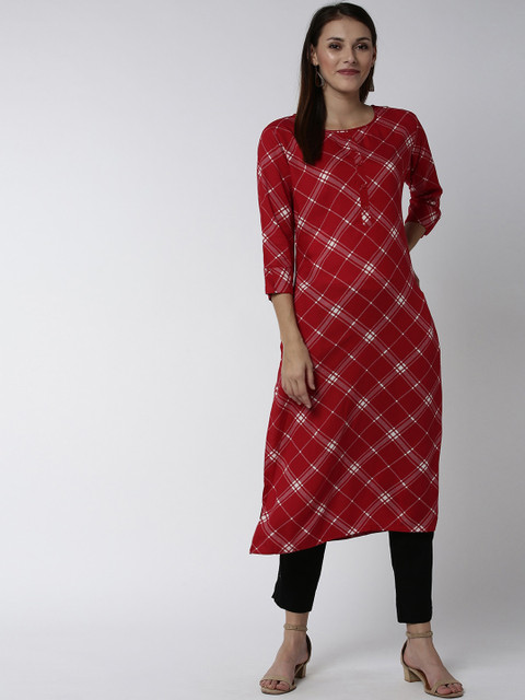 

Soch Women Red Checked Straight Kurta