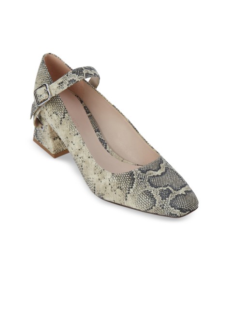 

CHARLES & KEITH Women Grey & Black Printed Block Heels