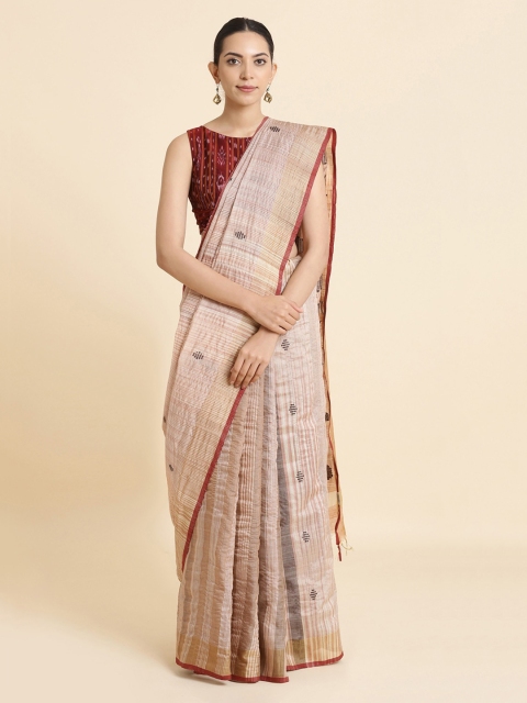 

Taneira Cream-Coloured Woven Design Tussar Saree