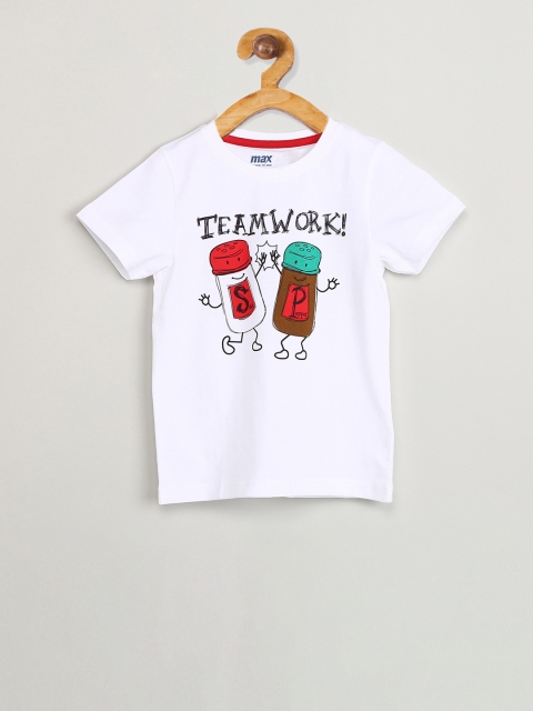 

max Boys White Printed Round Neck T-shirt
