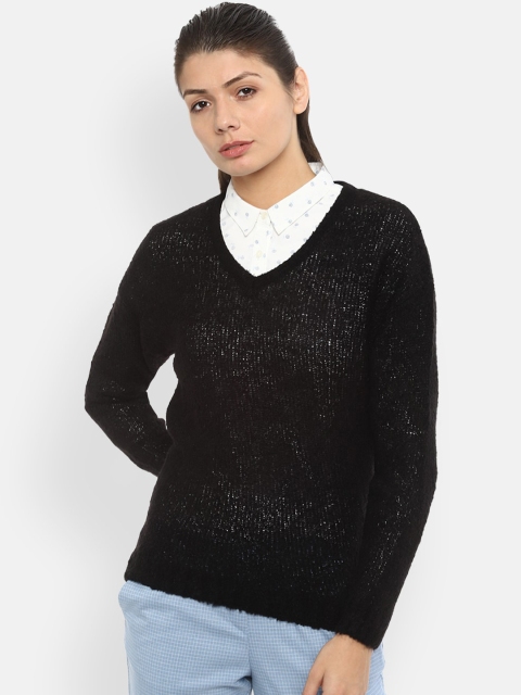 

Van Heusen Woman Black Self Design Acrylic Pullover Sweater