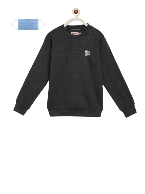

Lil Tomatoes Boys Black Solid Sweatshirt with 3-Ply Mask