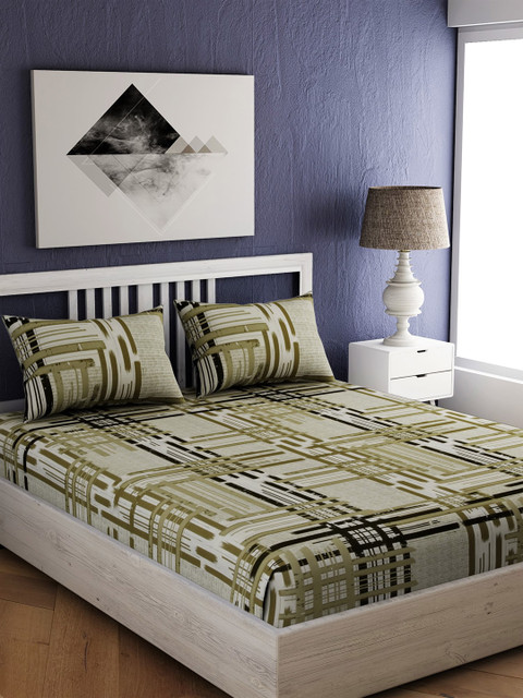 

EverHOME Green Geometric 210 TC Cotton 1 King Bedsheet with 2 Pillow Covers