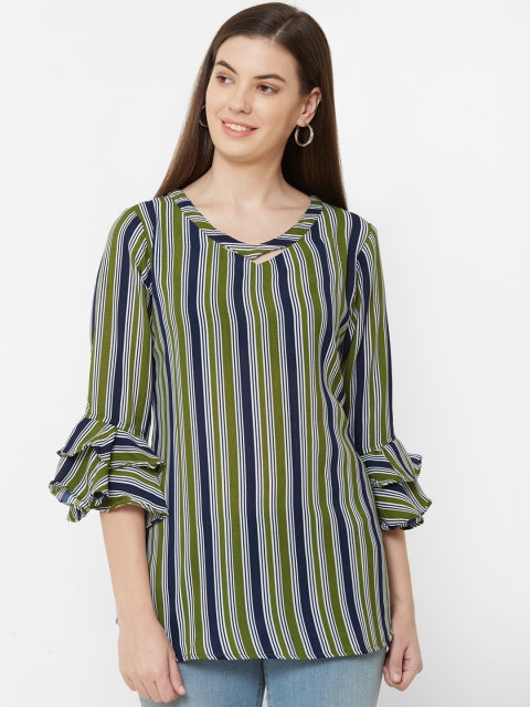 

Juliet Women Olive Green & Navy Blue Striped Top