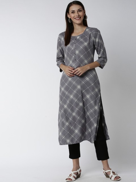 

Soch Women Grey Checked A-Line Kurta