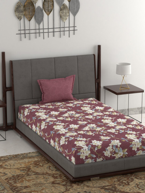 

Trident Mauve Floral 144 TC Cotton 1 Single Bedsheet with 1 Pillow Covers